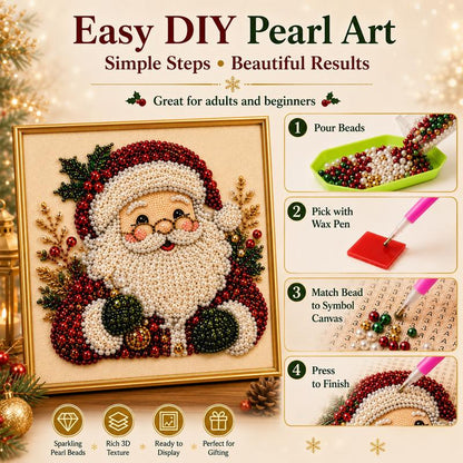 Frameless 3D Beaded Christmas Pearl Diamond Painting, Xmas Wreath Stocking Mosaic Art🎄