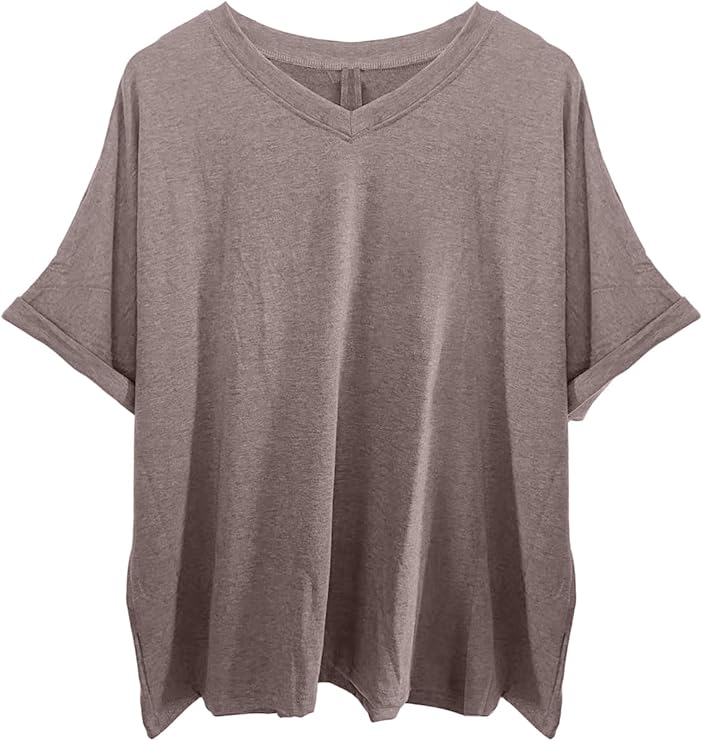 Women's V Neck Oversized T-Shirt Loose Fit Casual Short Sleeve Summer Tops Loose Basic Tee