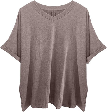 Women's V Neck Oversized T-Shirt Loose Fit Casual Short Sleeve Summer Tops Loose Basic Tee