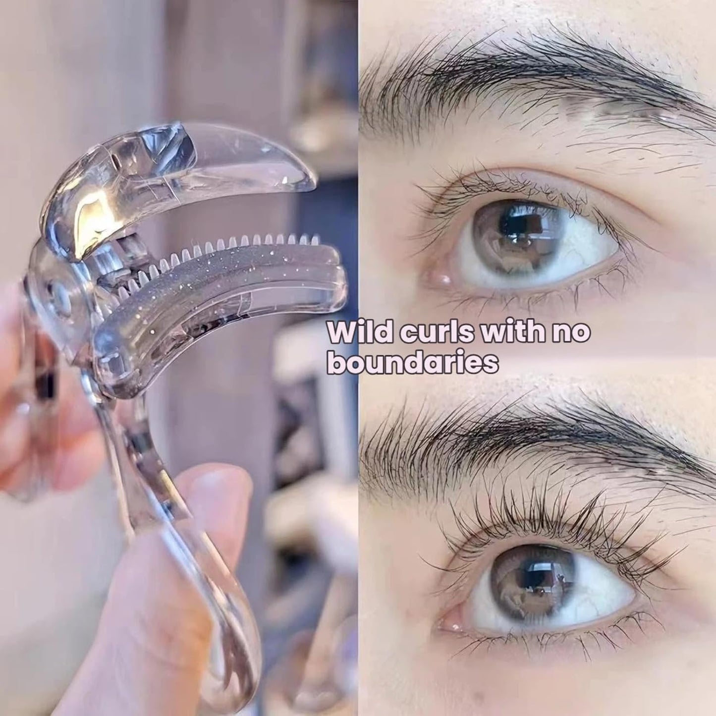 Wide-angle eyelash curler with comb - perfectly curls every lash without pinching your fingers!