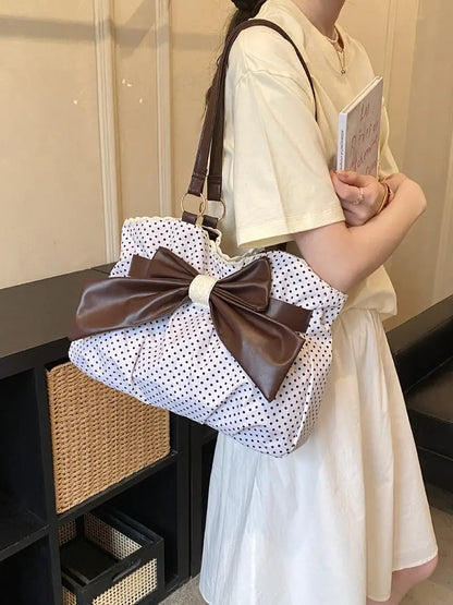 Trendy Fashion Large Capacity Polka Dot Bow Decor Bag