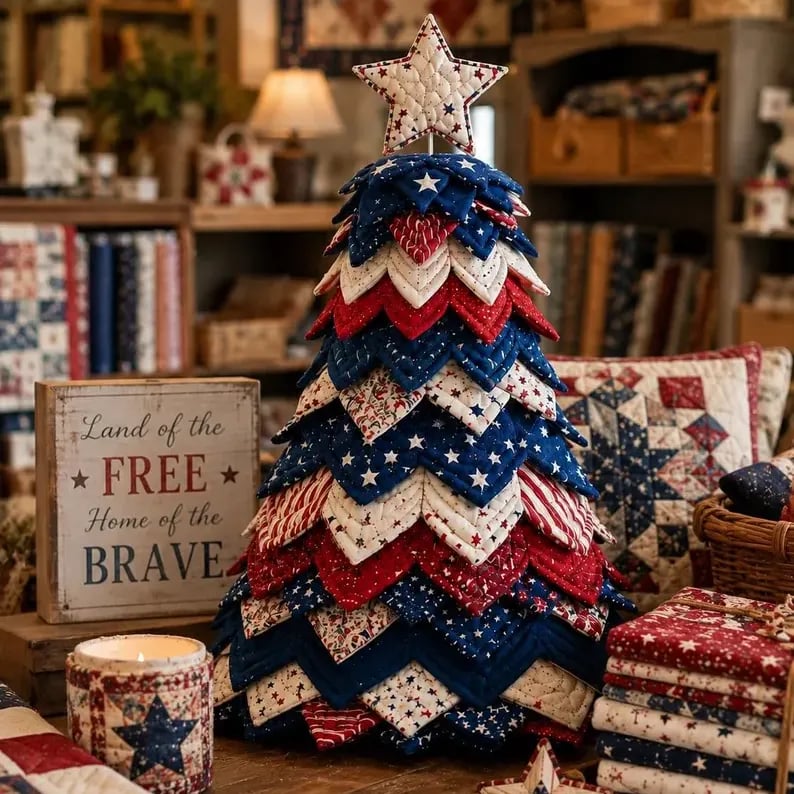 🔥50% OFF - 🎄Americana Christmas Tree Quilt Kit – Easy Layered Fabric Holiday Décor for Quilting Lovers