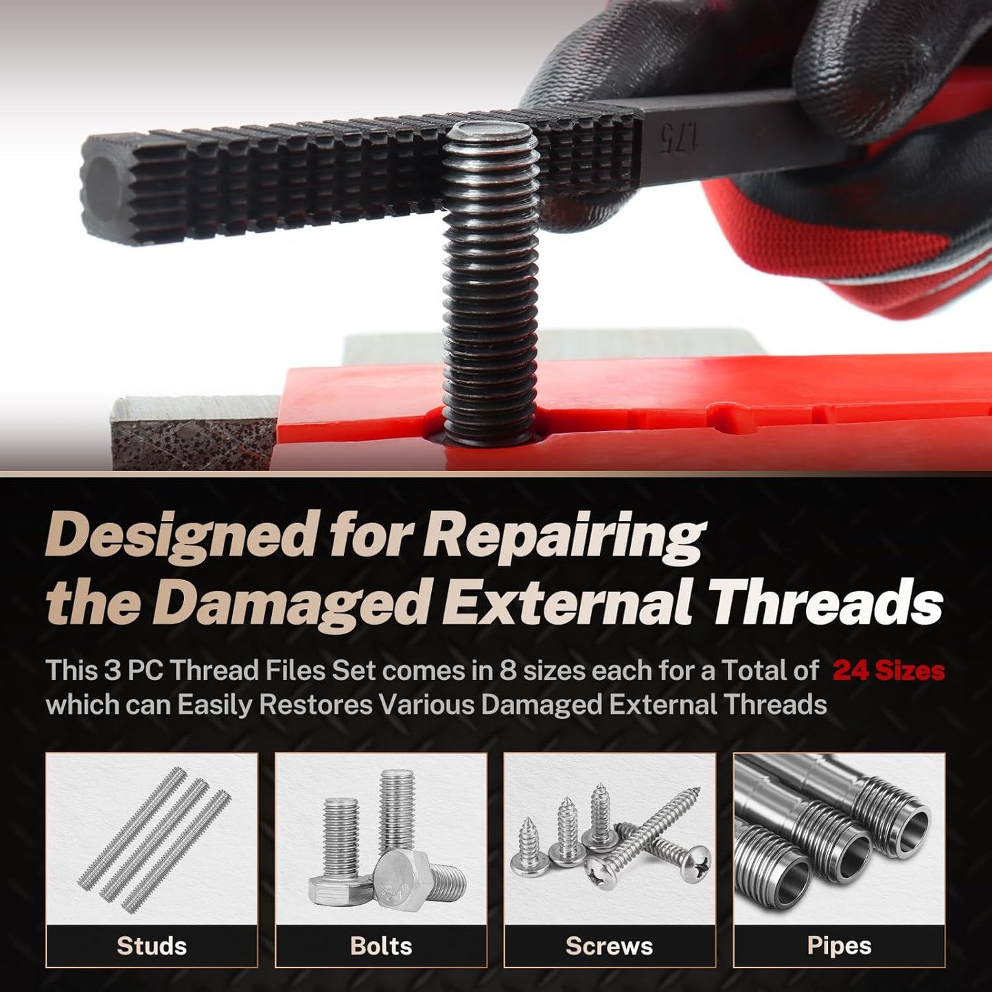 🎉🔩 3Pcs SAE & Metric Thread Repair File Set