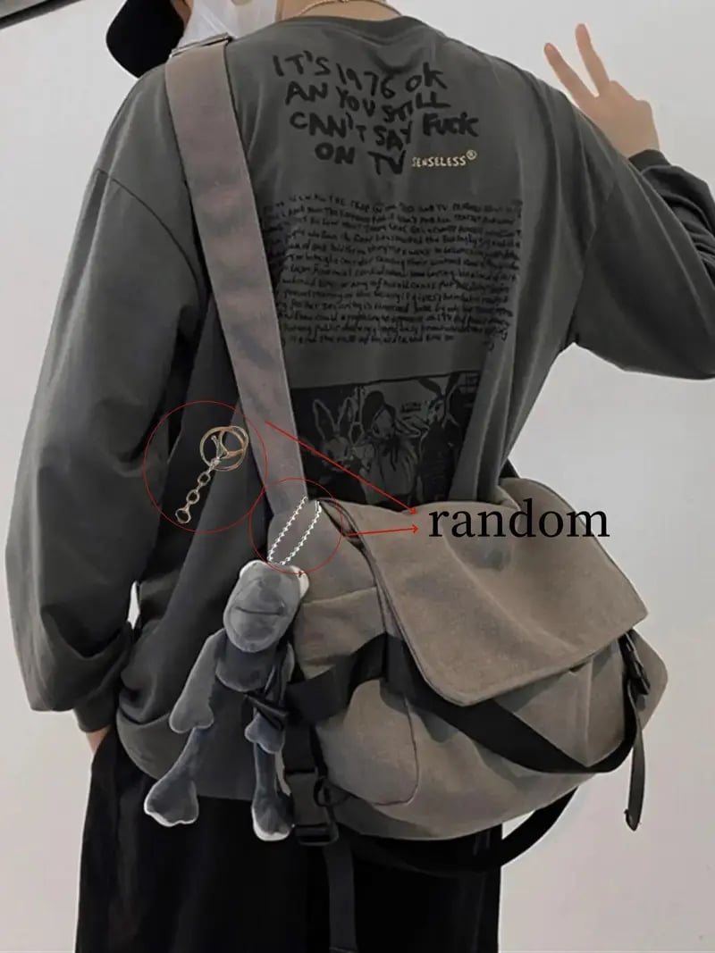 Solid Color Trendy Versatile Crossbody Bag with Cartoon Charm