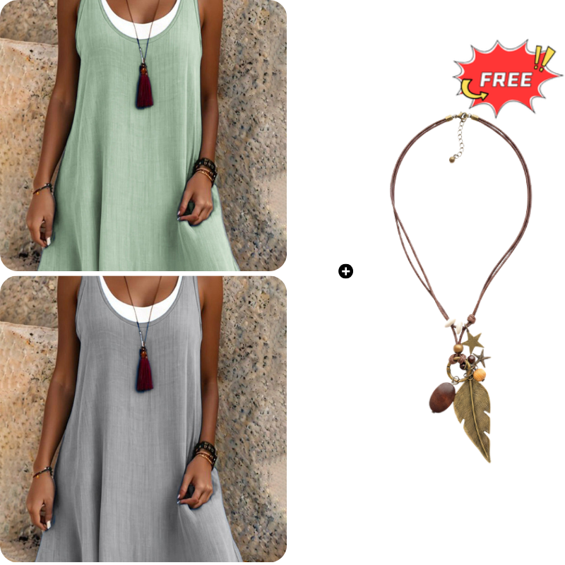 ⏰Summer Hot Sale 50% OFF💃Women's Casual Loose Sleeveless Fake Two Piece Tank Dress