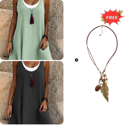 ⏰Summer Hot Sale 50% OFF💃Women's Casual Loose Sleeveless Fake Two Piece Tank Dress