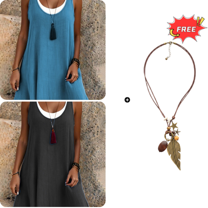 ⏰Summer Hot Sale 50% OFF💃Women's Casual Loose Sleeveless Fake Two Piece Tank Dress