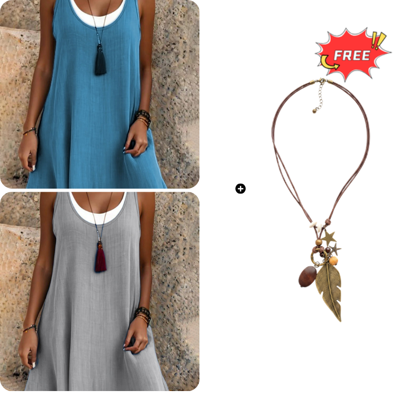 ⏰Summer Hot Sale 50% OFF💃Women's Casual Loose Sleeveless Fake Two Piece Tank Dress