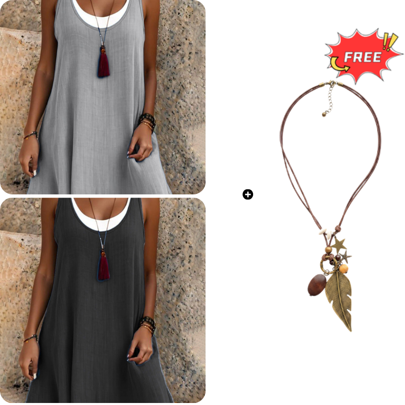 ⏰Summer Hot Sale 50% OFF💃Women's Casual Loose Sleeveless Fake Two Piece Tank Dress