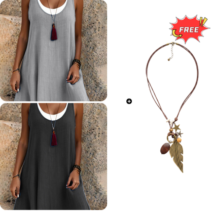 ⏰Summer Hot Sale 50% OFF💃Women's Casual Loose Sleeveless Fake Two Piece Tank Dress