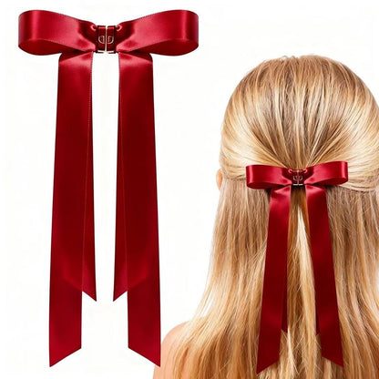 Magnetic Satin Long Ribbon Bow Clip – Smart, Stylish & Effortless Hair Styling