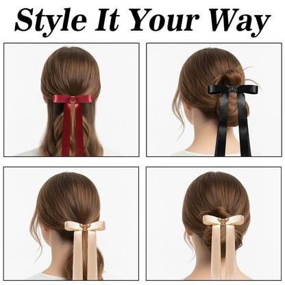 Magnetic Satin Long Ribbon Bow Clip – Smart, Stylish & Effortless Hair Styling