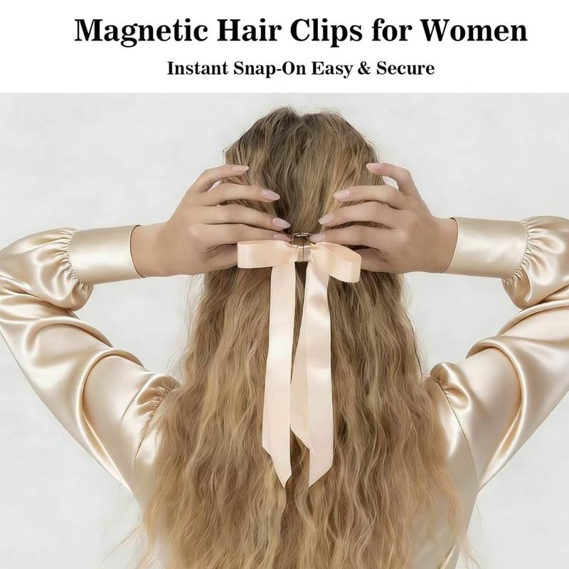 Magnetic Satin Long Ribbon Bow Clip – Smart, Stylish & Effortless Hair Styling