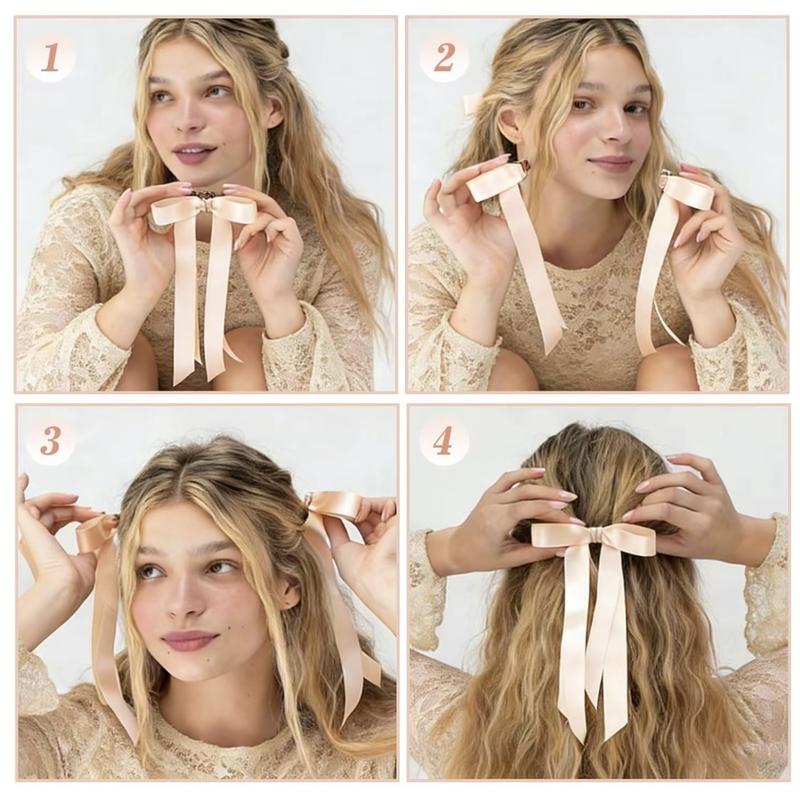 Magnetic Satin Long Ribbon Bow Clip – Smart, Stylish & Effortless Hair Styling