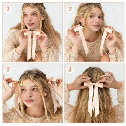 Magnetic Satin Long Ribbon Bow Clip – Smart, Stylish & Effortless Hair Styling