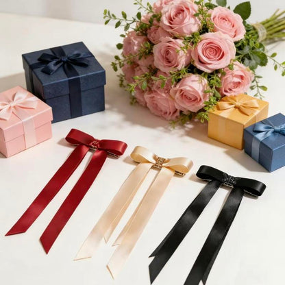 Magnetic Satin Long Ribbon Bow Clip – Smart, Stylish & Effortless Hair Styling