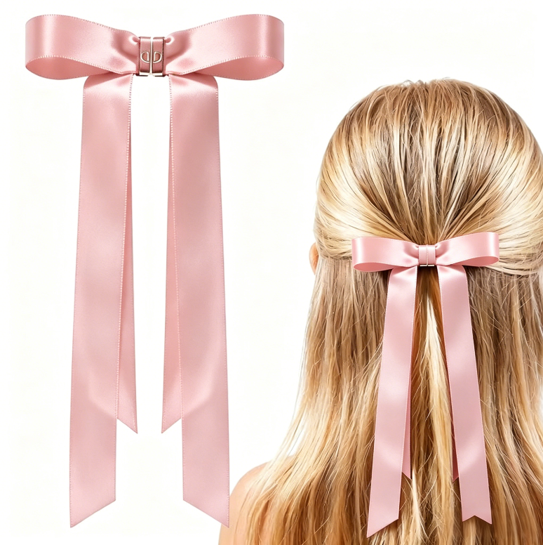 Magnetic Satin Long Ribbon Bow Clip – Smart, Stylish & Effortless Hair Styling