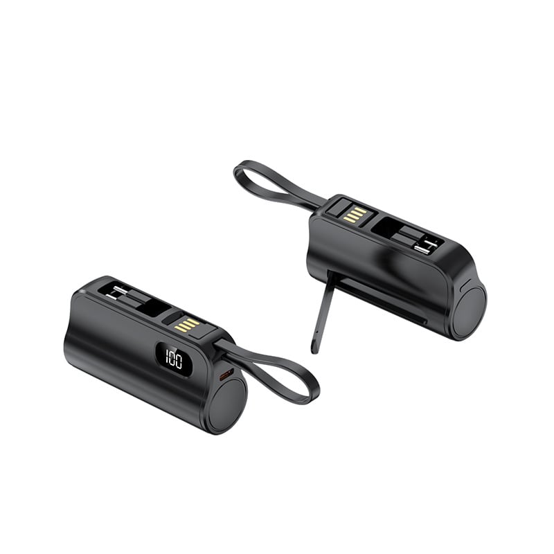 Mini Capsule Power Bank: 5000mAh Pocket-Sized Charger with Built-in Cable