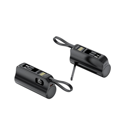 Mini Capsule Power Bank: 5000mAh Pocket-Sized Charger with Built-in Cable