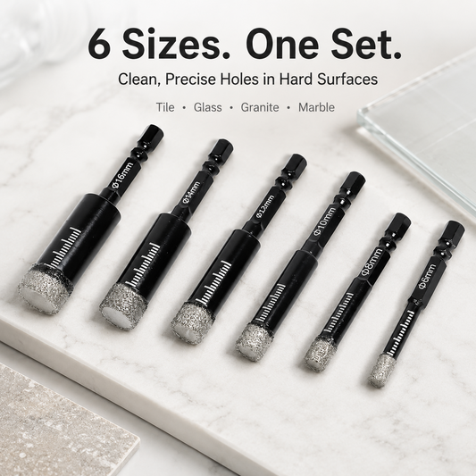 6 Pcs Diamond Drill Bits Set, 1/4 5/6 3/8 1/2 Inch Brazed Diamond Drill Bits for Precision Drilling in Tile Ceramic Glass Granite Marble Masonry