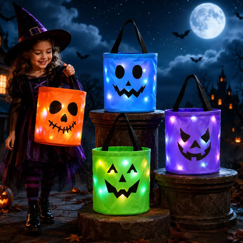 🎃 Light Up the Night! 3-Piece LED Halloween Candy Bucket Set 👻