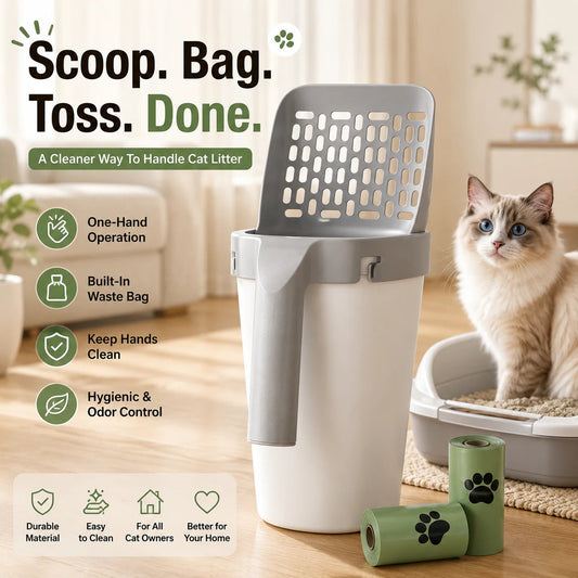 🎉Recogedor de arena para gatos con soporte, sistema 2 en 1 desmontable de criba y caja de basura con bolsas de recambio