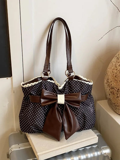 Trendy Fashion Large Capacity Polka Dot Bow Decor Bag