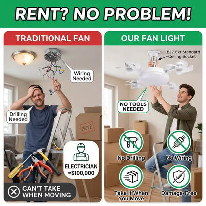 2026 New E27 Silent Socket Ceiling Fan Light with Remote Control