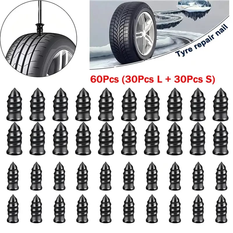 60Pcs Tire Repair Screws Plugs, Self-service Tyre Repair Vacuum Rubber Nails Kit