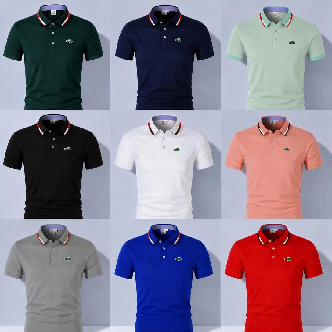 Men’s Comfortable Breathable Solid-Color Turn-Down Collar Short-Sleeve Polo