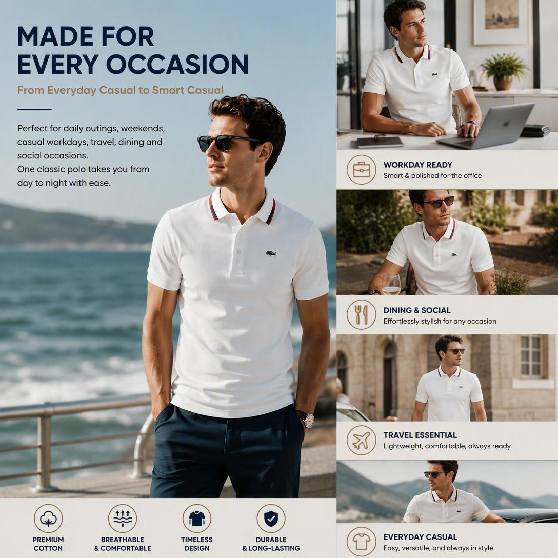 Men’s Comfortable Breathable Solid-Color Turn-Down Collar Short-Sleeve Polo