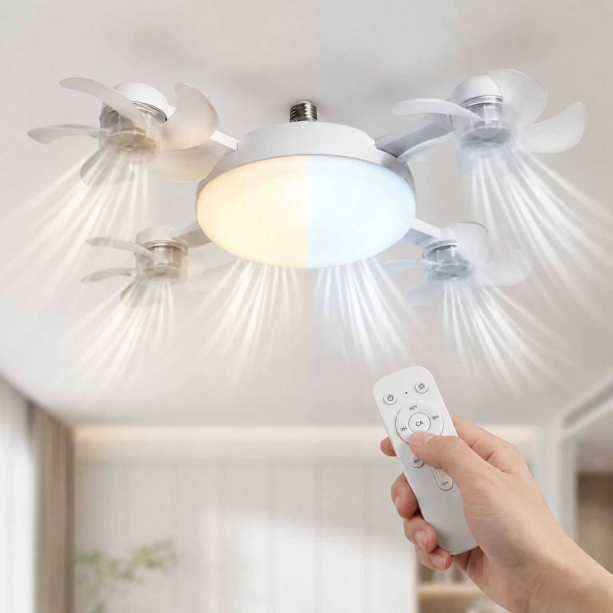 2026 Nuevo ventilador de techo con casquillo E27 silencioso y luz con mando a distancia