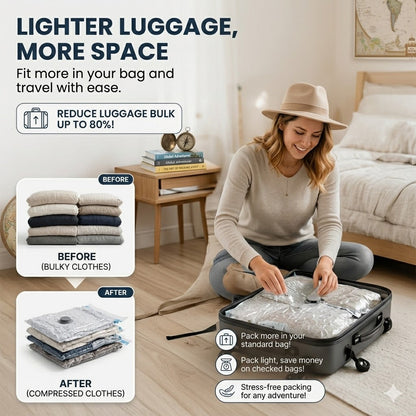 Cordless Travel Vacuum Bag Set, Save 80% of luggage space immediately