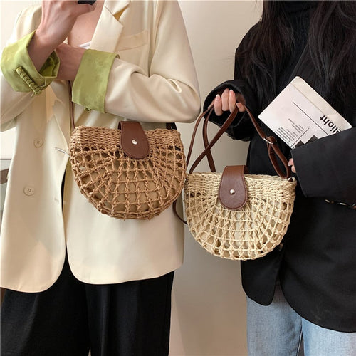 🔥49% DE DESCUENTO✨Bolso de paja semicircular calado bohemio para mujer