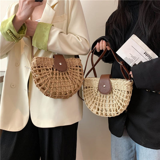 🔥49% OFF✨Women's Boho Semicircular Shape Hollow out Straw Bag