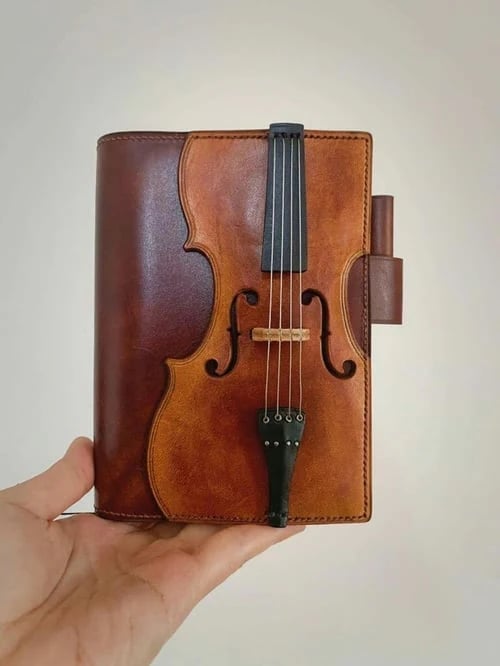 🔥VENTA ESPECIAL - Cuaderno de Cuero con Violín Vintage - Libreta Retro Rayada para Escribir, Regalo Musical para Músicos, Maestros de Música y Amantes de la Música