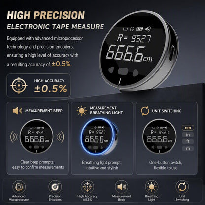 Electronic Digital Tape Measure, with LCD Display,Curved Surface Rolling Measuring Tool