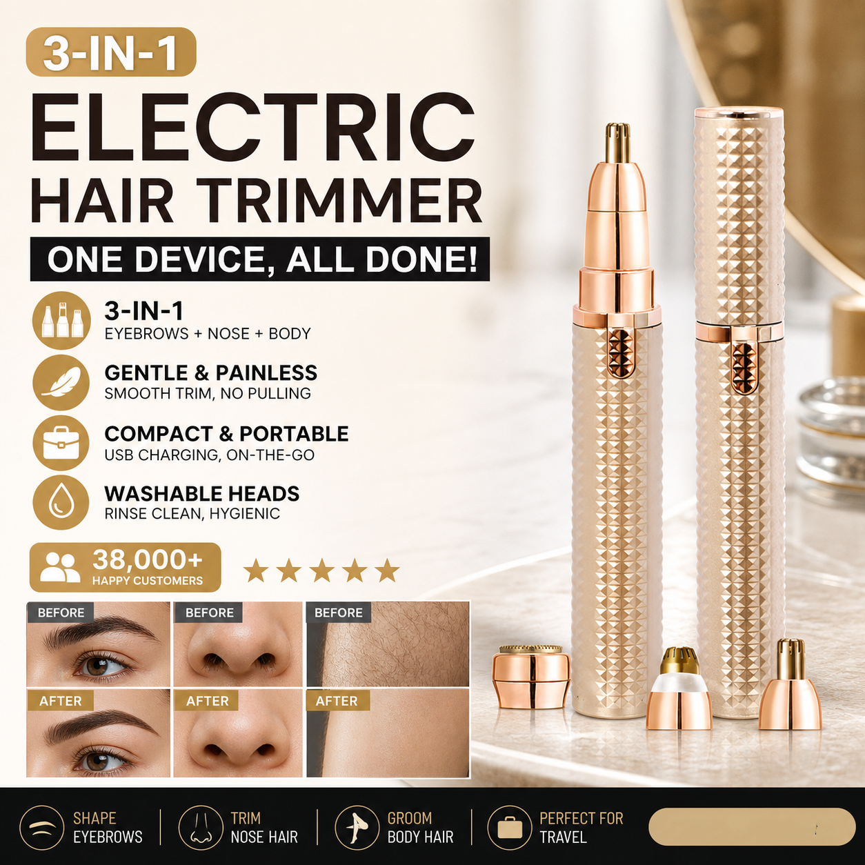 ✂️ 2026 Sale — Over 38,000 Sold!🔥 Portable Electric Eyebrow Trimmer – Interchangeable Heads 🪒