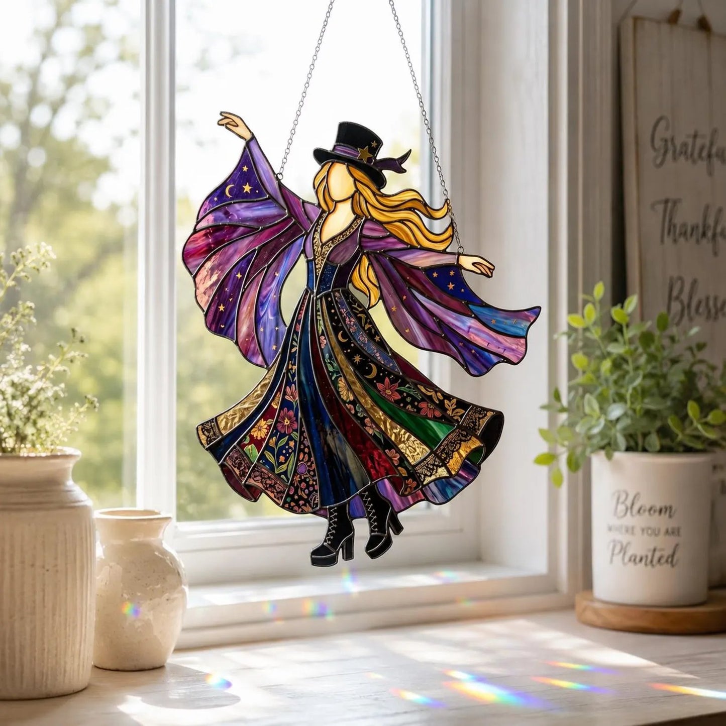 💥💃🤘 Handmade Stained Glass Spinning Suncatcher