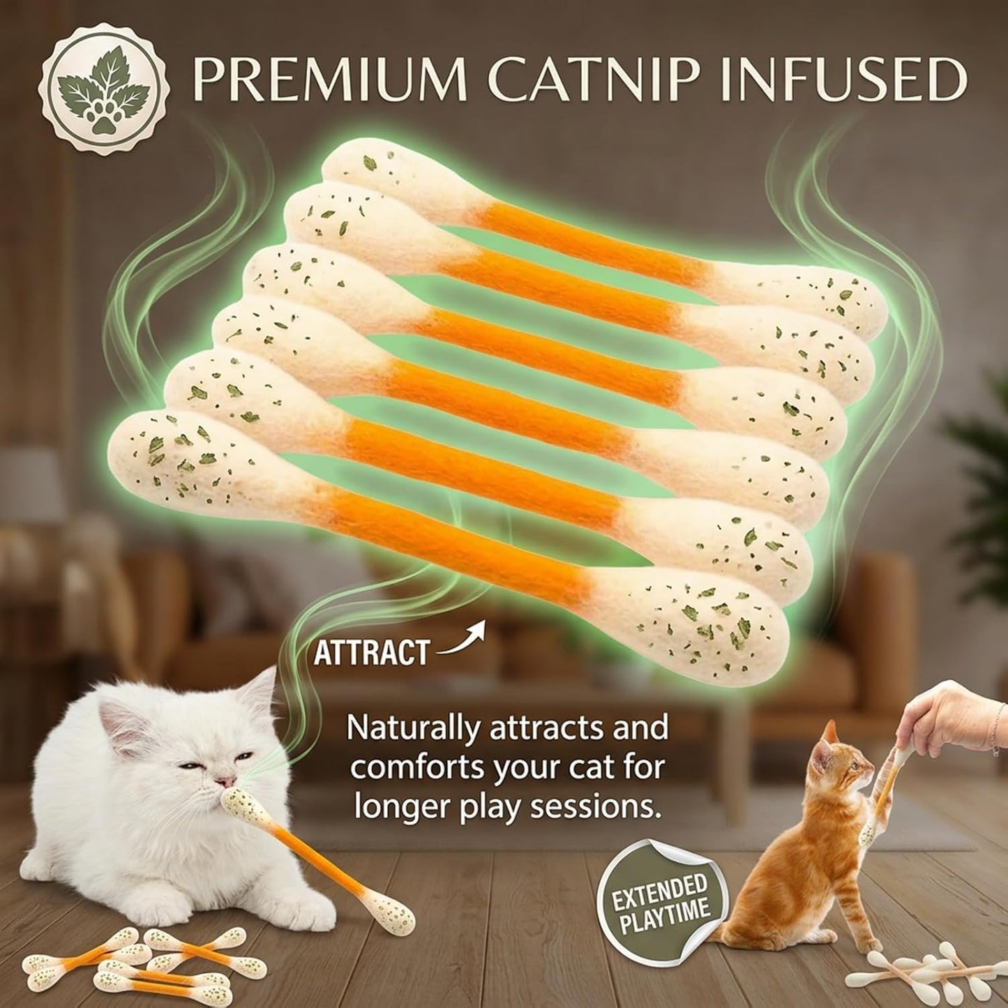 6-Pack Organic Catnip Swabs – Stop Night Zoomies & Save Your Furniture