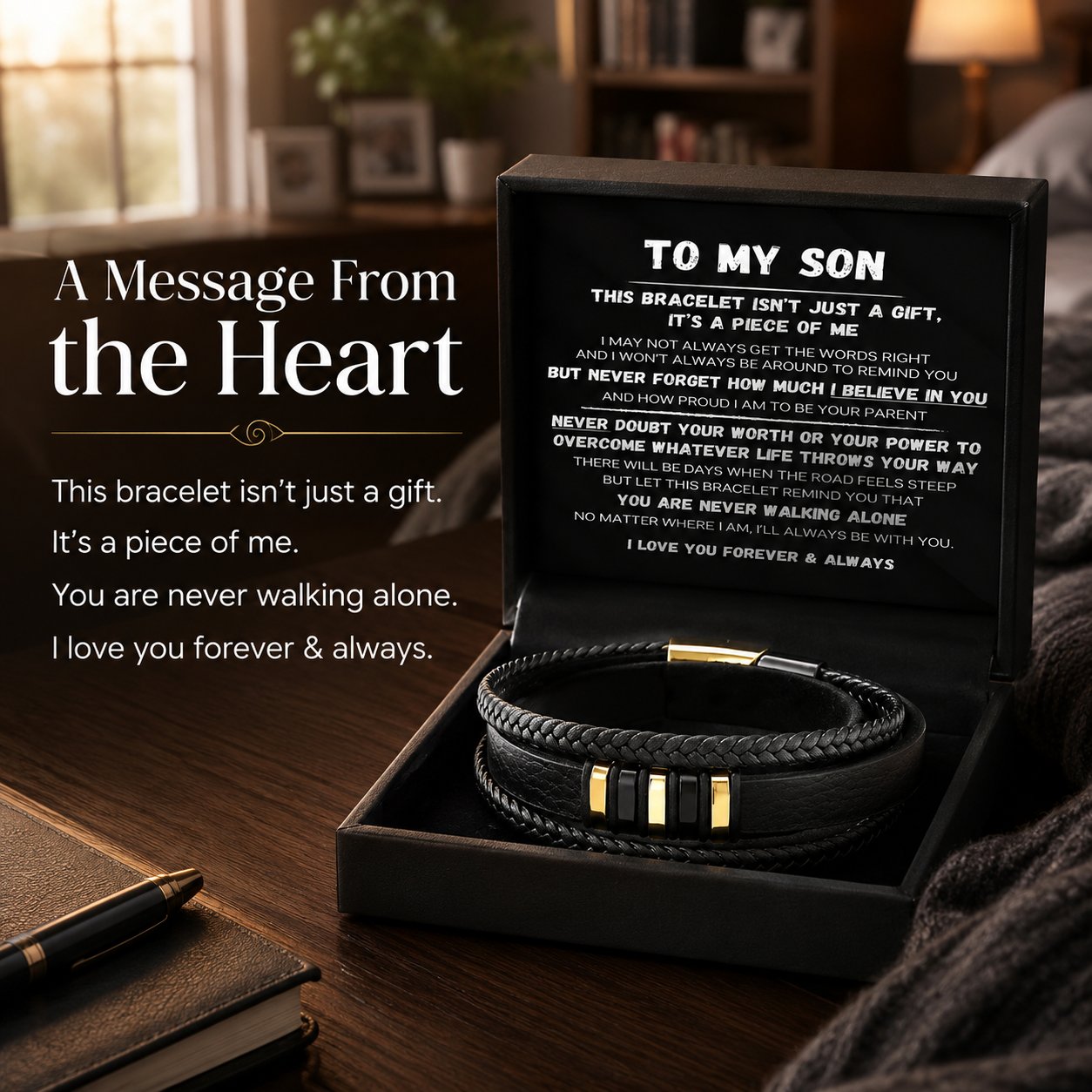 🖤To My Son — Never Walk Alone Braided Bracelet Set 🎁Free Gift
