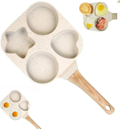 🔥Non-stick four-hole star-shaped omelette pan cookware, granite style pancake pan with wooden handle