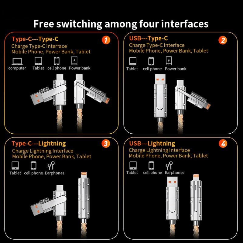 🎁Four-in-One  Colorful lights Data Cable