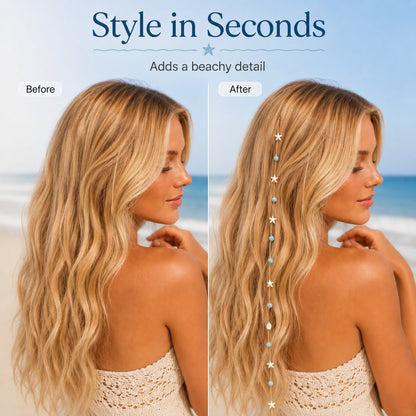 🎉🌊⭐Beachy Mermaid Hair Accent Clip (Featuring blue bead accents, starfish, and shell charms)