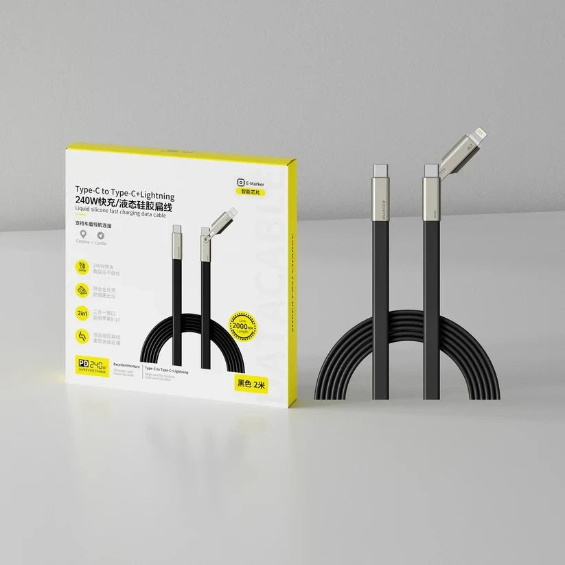 240W Supercarga Soporte Invisible Giratorio 360° Cable de Carga Desmontable 2 en 1