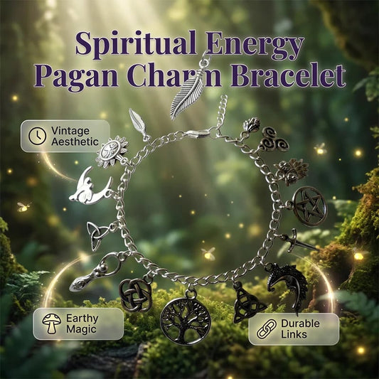 📿 ¡50% DE DESCUENTO POR TIEMPO LIMITADO! ✨ Pulsera de dijes paganos vintage – Símbolos espirituales, plata antigua, estilo bohemio 🌙