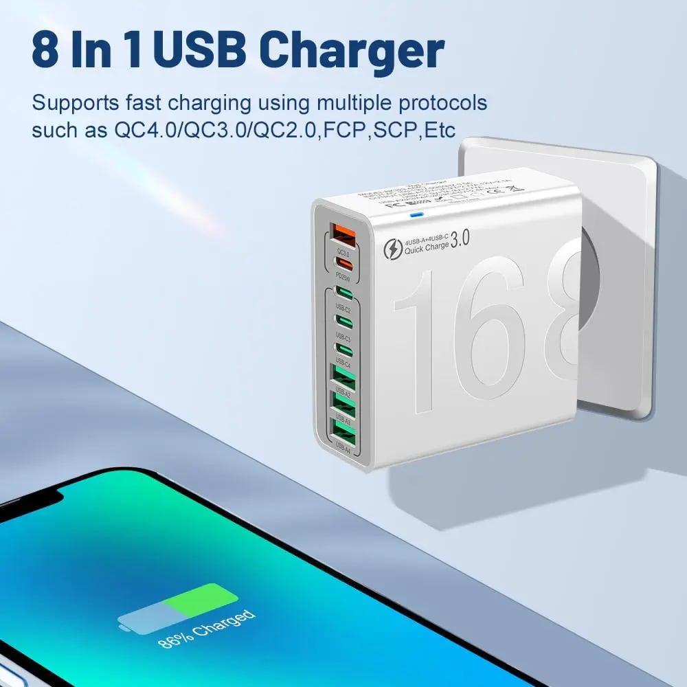 🎁8-Port Smart USB-C & USB-A Fast Charging Hub for Phones & Tablets