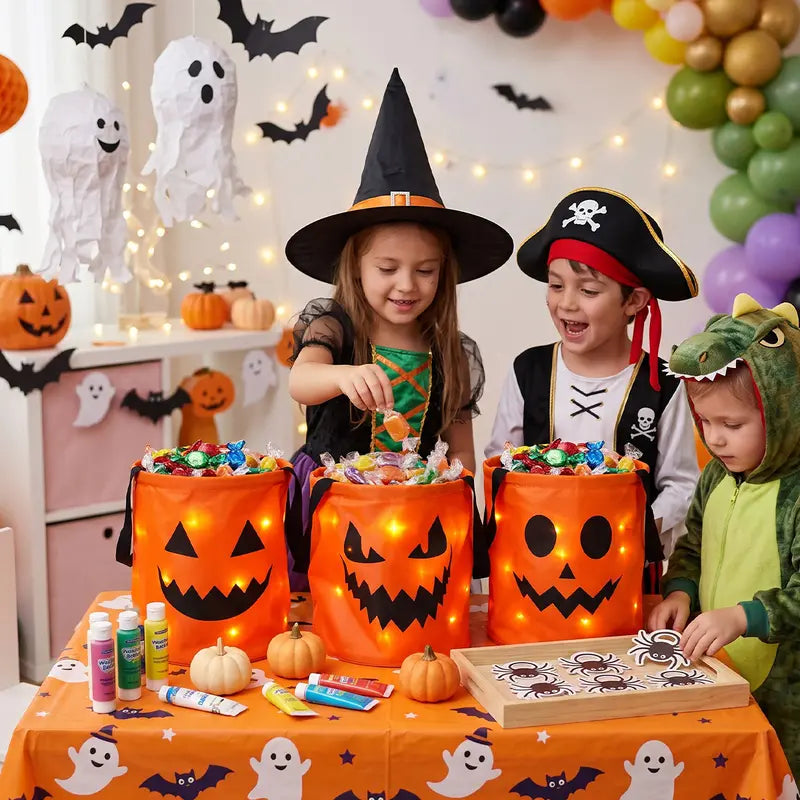 🎃 Light Up the Night! 3-Piece LED Halloween Candy Bucket Set 👻