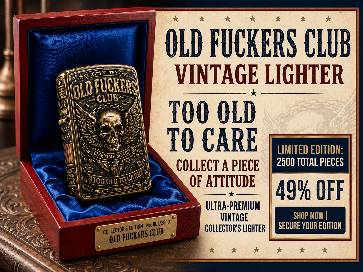 ☠️ Old Fuckers Club Vintage Lighter | 2026 Limited Edition Collectible Metal Lighter