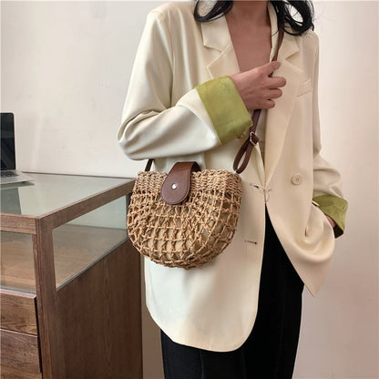 🔥49% DE DESCUENTO✨Bolso de paja semicircular calado bohemio para mujer